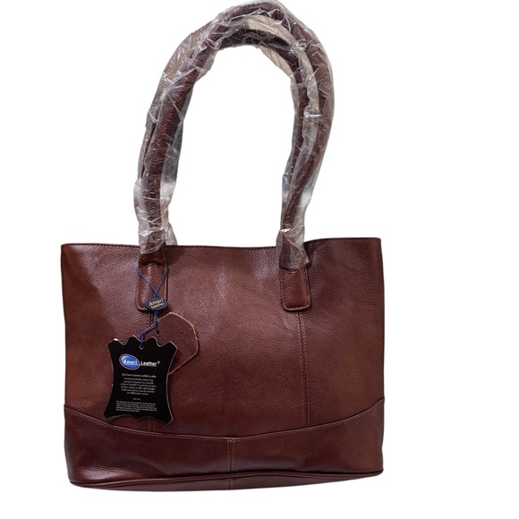 AMERILEATHER TOFFEE LEATHER TOTE BAG NWT - Picture 3 of 12